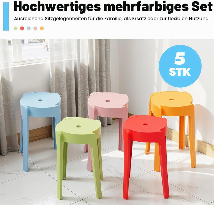 46 cm Hocker stapelbar, 5 Pcs Hocker Plastik, Stapelhocker Kunststoff, bis zu 75 kg, Plastikhocker f