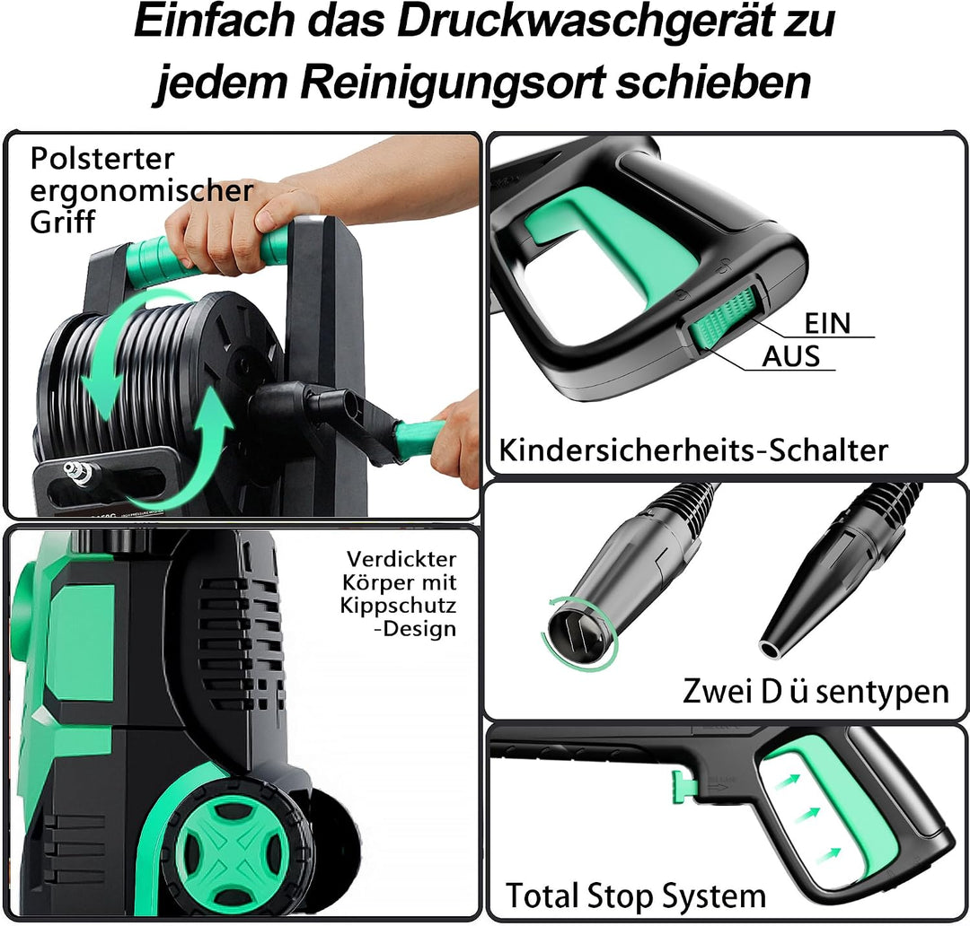 2026New Hochdruckreiniger Touchscreen 8-stufiger 200 Bar, 6-in-1-Düse, 90cm Gerätehöhe, Einstellbare