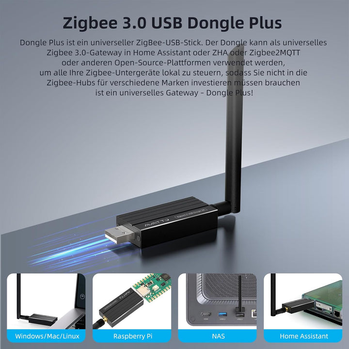 AVATTO Zigbee 3.0 USB Dongle Plus Gateway für Home Assistant | CC2652P/CP2102N | ZHA/Zigbee2MQTT | s