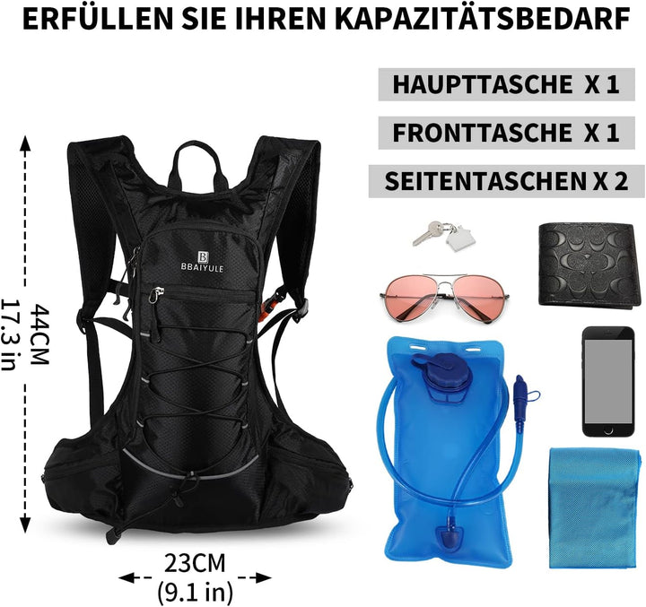 BBAIYULE® Trinkrucksack mit Trinkblase 2l, Laufrucksack Fahrradrucksack MTB Rucksack wanderrucksack