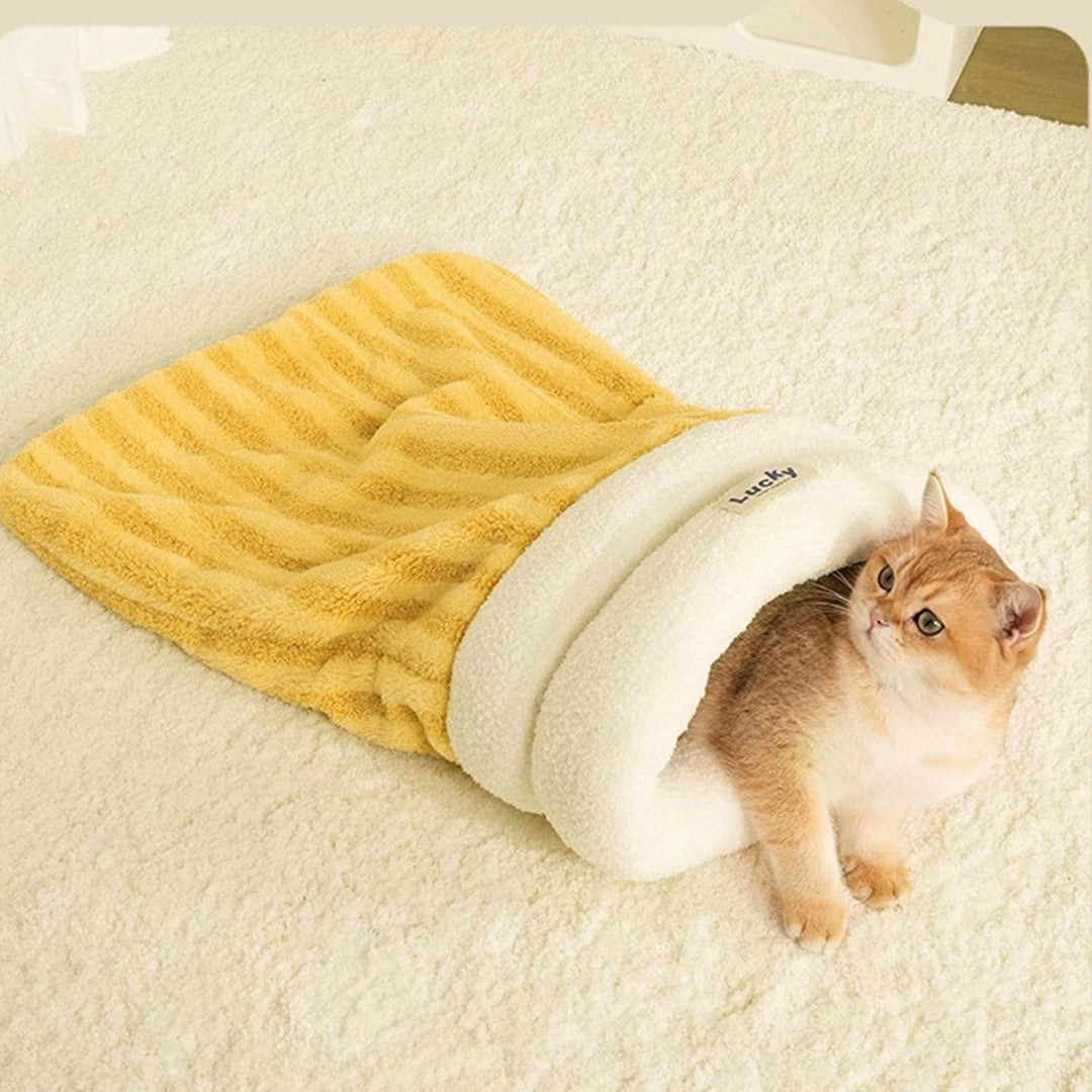 Katzenschlafsbag für Innenkatzen, weich bequemer Katze Winter Schlafsack C-at Cave Bett, 360 ° warme