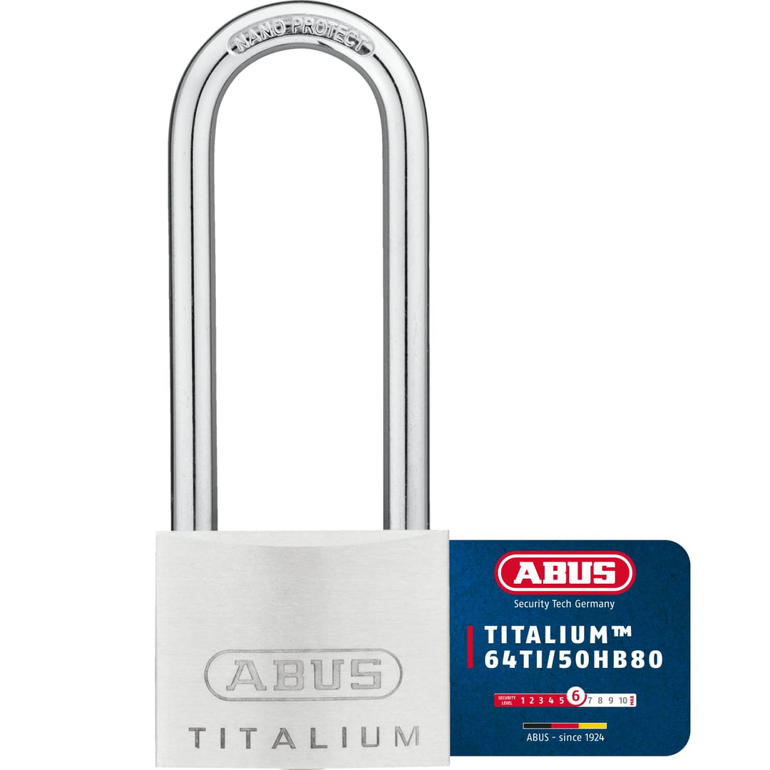 ABUS Vorhängeschloss Titalium 64TI/50HB80 mit hohem Bügel - Kellerschloss mit Schlosskörper aus Spez
