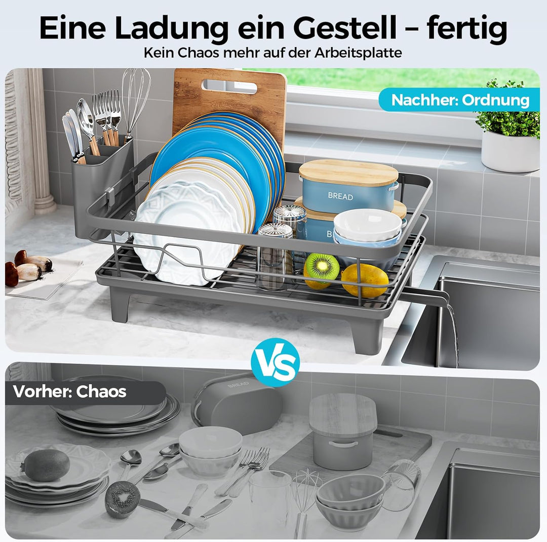 Abtropfgestell Geschirr, Platzsparender Abtropfgestell für Küchentheke, Geschirrabtropfgestell aus E