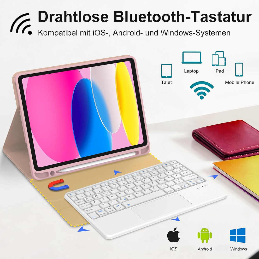 Hülle Tastatur für iPad (A16) 11/10 Generation (2025/2022) 11/10.9 Zoll | Mit Trackpad Magnetisch Ab