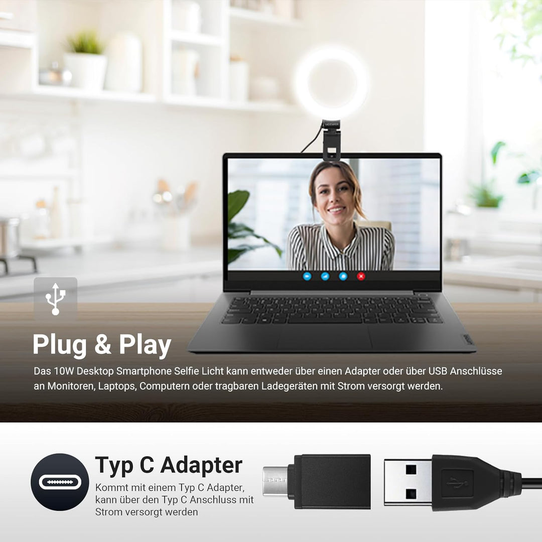 NEEWER Basics 5" LED Tisch Ringlicht mit Ständer, Monitorhalterung, 10W kompatibel mit iPhone, Compu