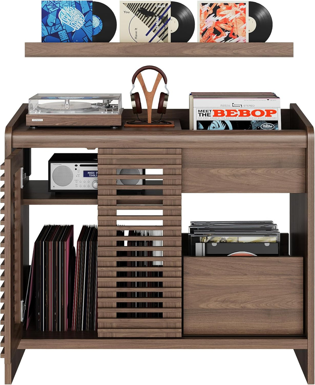 IRONCK Vinyl Plattenspieler Regal mit Schallplatten Wandhalterung, Schallplattenständer Schallplatte