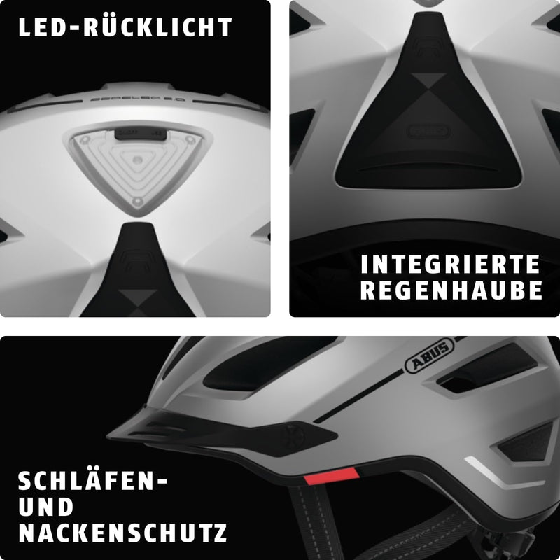 ABUS Stadthelm Pedelec 2.0 - Fahrradhelm mit Rücklicht und Regenhaube - für den Stadtverkehr - für D