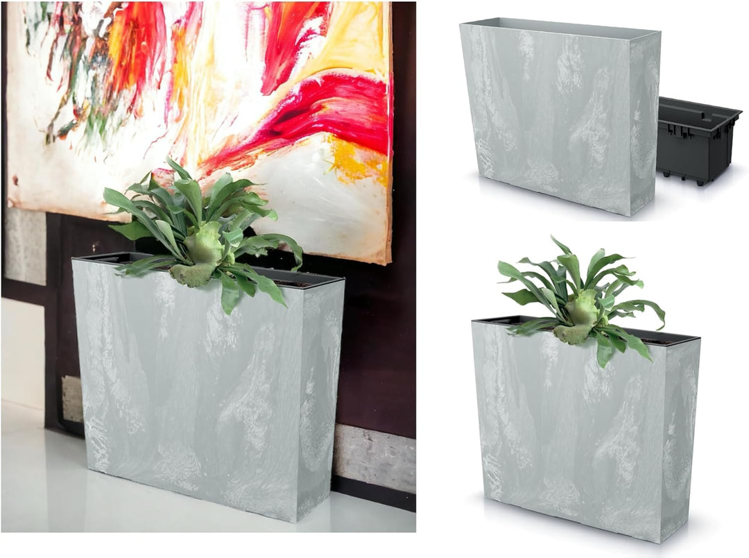 MELTOM Blumenkübel Blumenkasten mit Einsatz Quadratisch Beton Optik Farbe: Grau XL (BxH): 58 x 50 cm