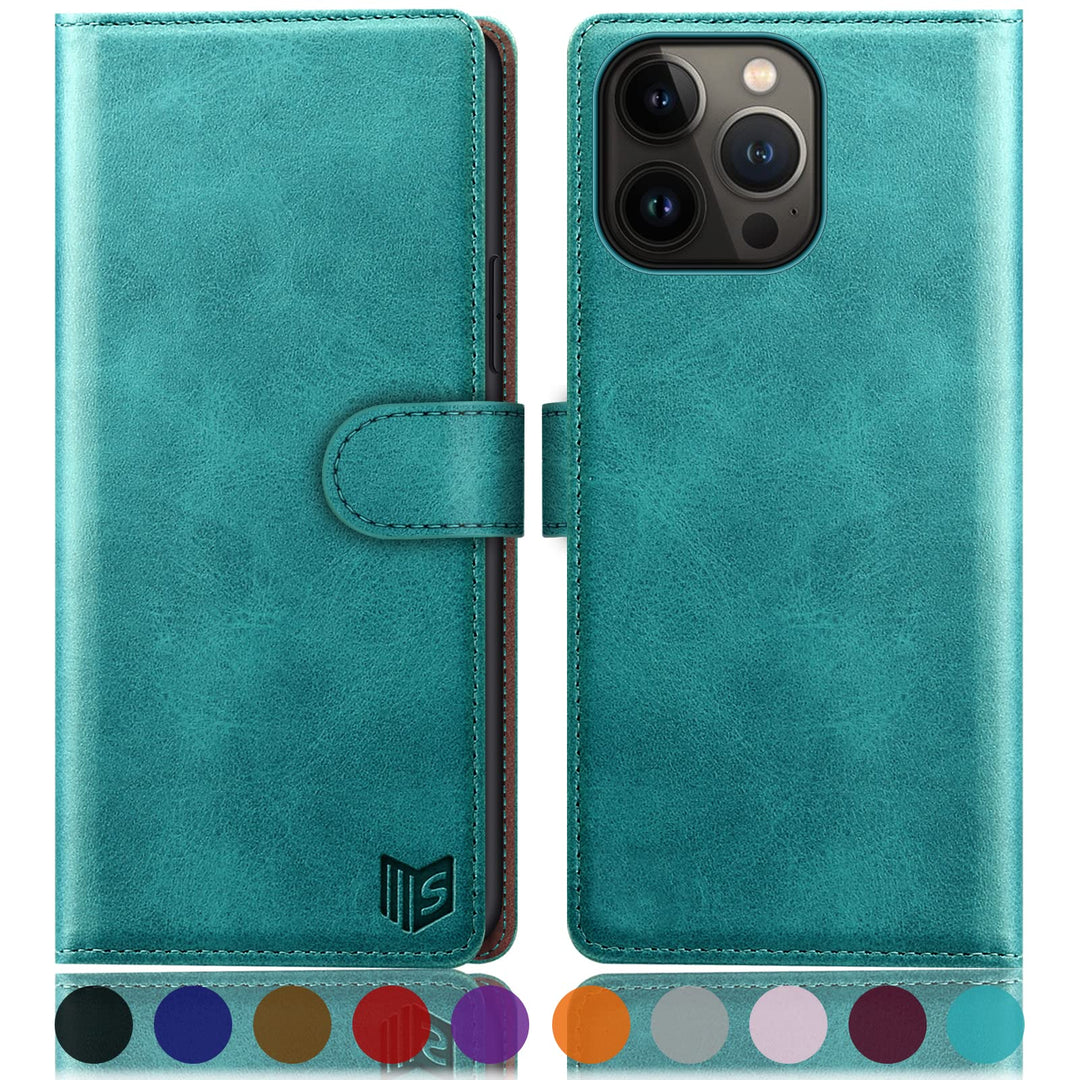 SUANPOT [RFID Schutz für iPhone 14 Pro Max 6.7" Hülle PU Leder Handyhülle Lederhülle Klapphülle Kart
