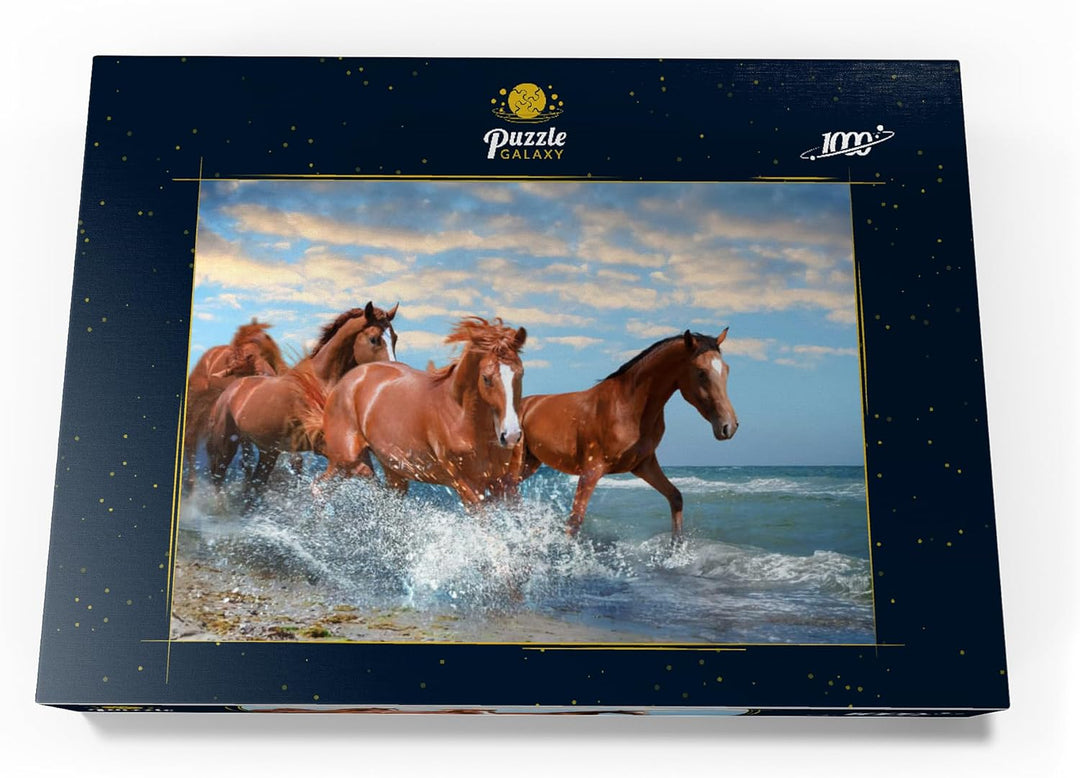 Schöne Pferde Laufen am Strand durch das Meer - Premium 1000 Teile Puzzle - MyPuzzle Sonderkollektio