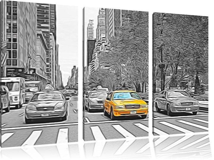 viele Taxis in New York schwarz/weiss Spezial 3-Teiler Leinwandbild 120x80 Bild auf Leinwand, XXL ri