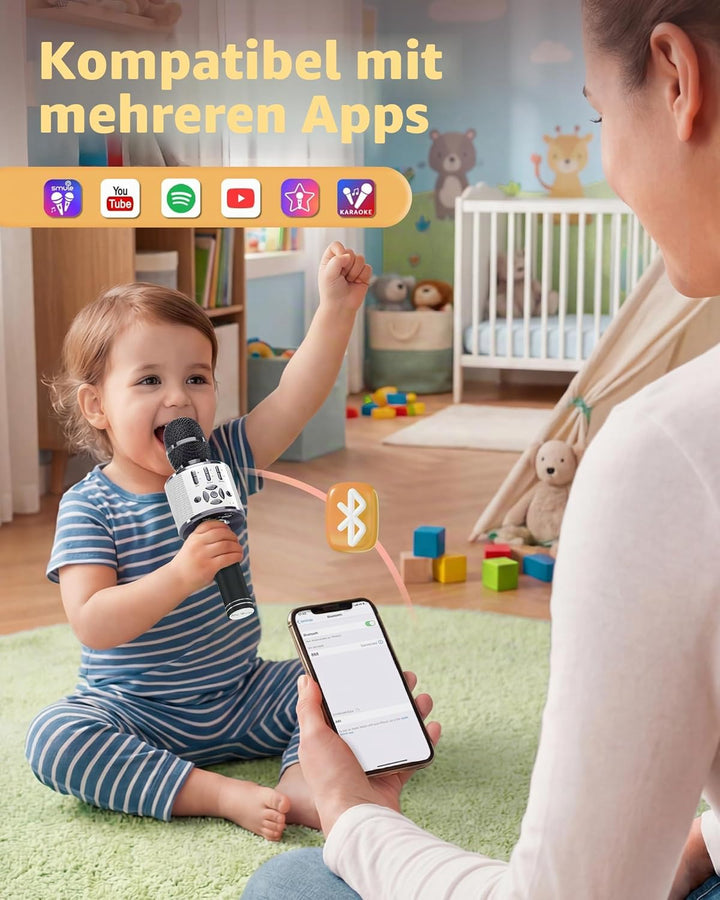 Karaoke Mikrofon mit Echo Effekt, BONAOK Mikro Kinder Karaoke, Home KTV Sing Microphone mit LED Lich