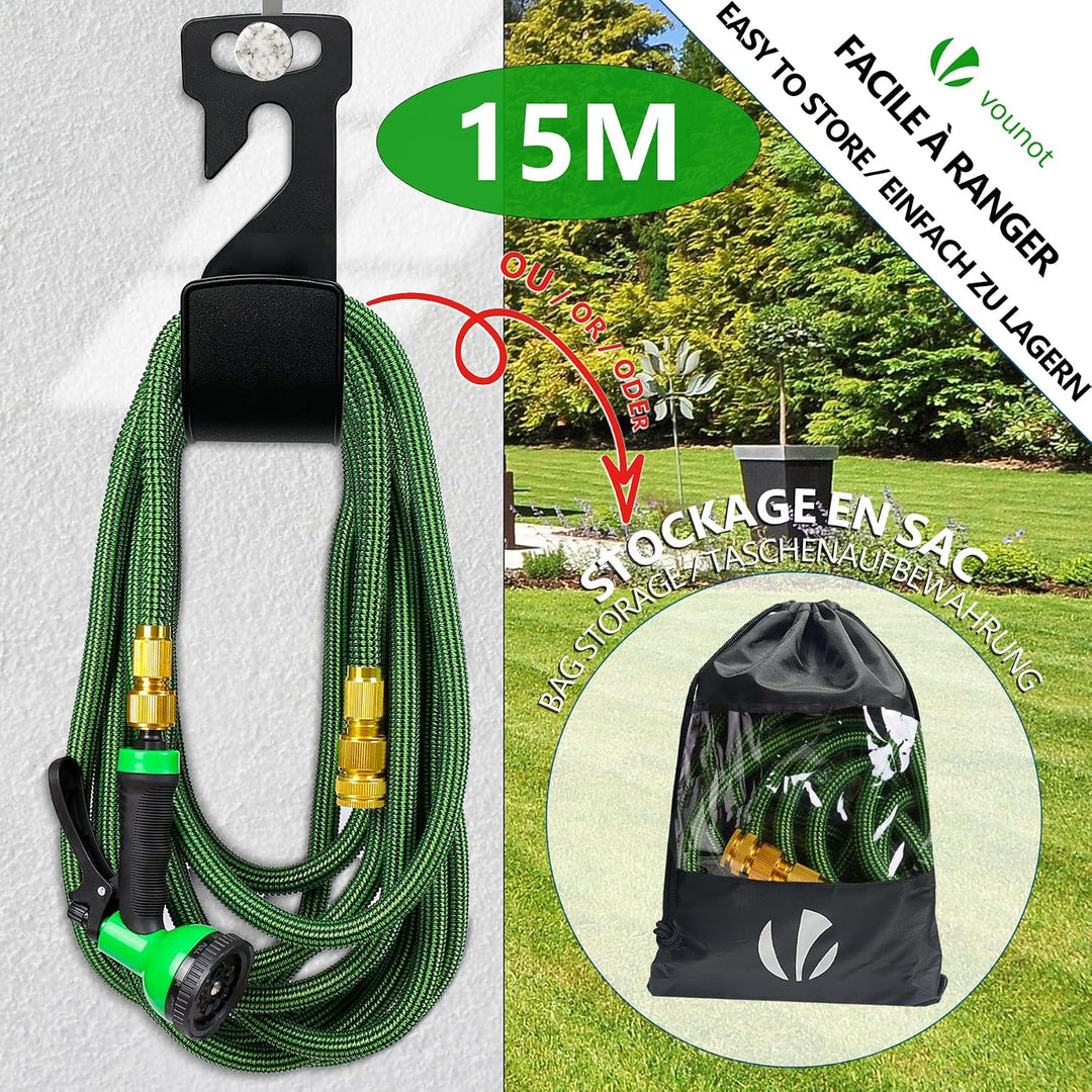 VOUNOT Flexibler Gartenschlauch 15 m, Flexibel Wasserschlauch Dehnbarer mit 10 Sprühfunktionen, 1/2