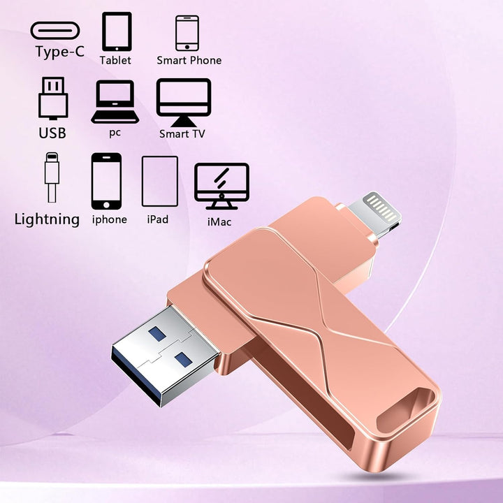 USB-Stick für iPhone 512GB, MFi Certified Lightning 3-in-1, externer Speicher, USB-Stick, für iPhone