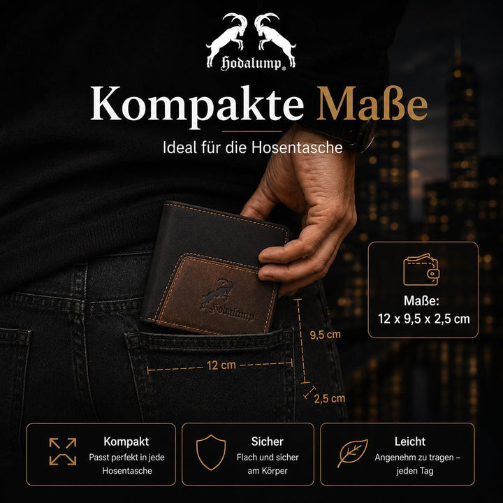 hodalump Echt-Leder Geldbörse • Geldbeutel für Damen und Herren mit RFID-Schutz • Portmonee mit Münz