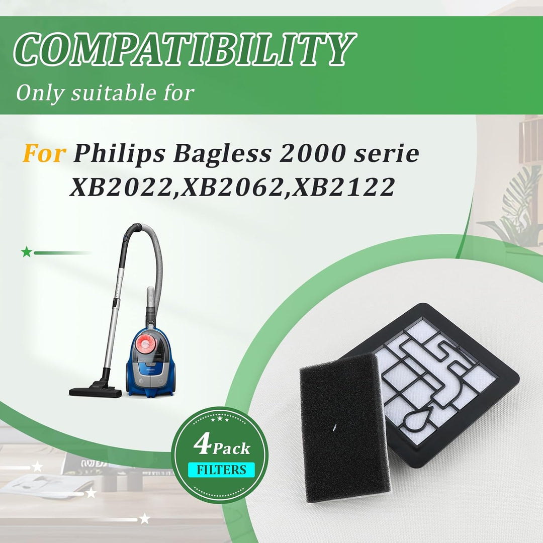 4 Stück XV1220/01 Filter für Philips Beutellose Staubsauger HEPA Filter Ersatz Set für Philips Staub
