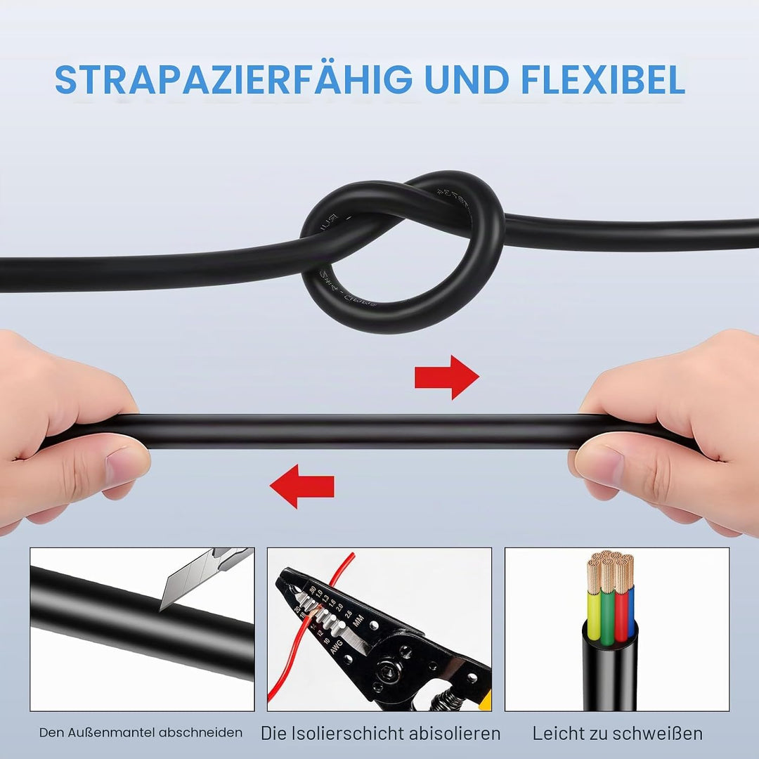7 Adriges Schwarzes Kabel 5 Meter, 0,5 mm² Mehradrige Anhängerkabel, 12V 24V 48V Fahrzeugkabel, für