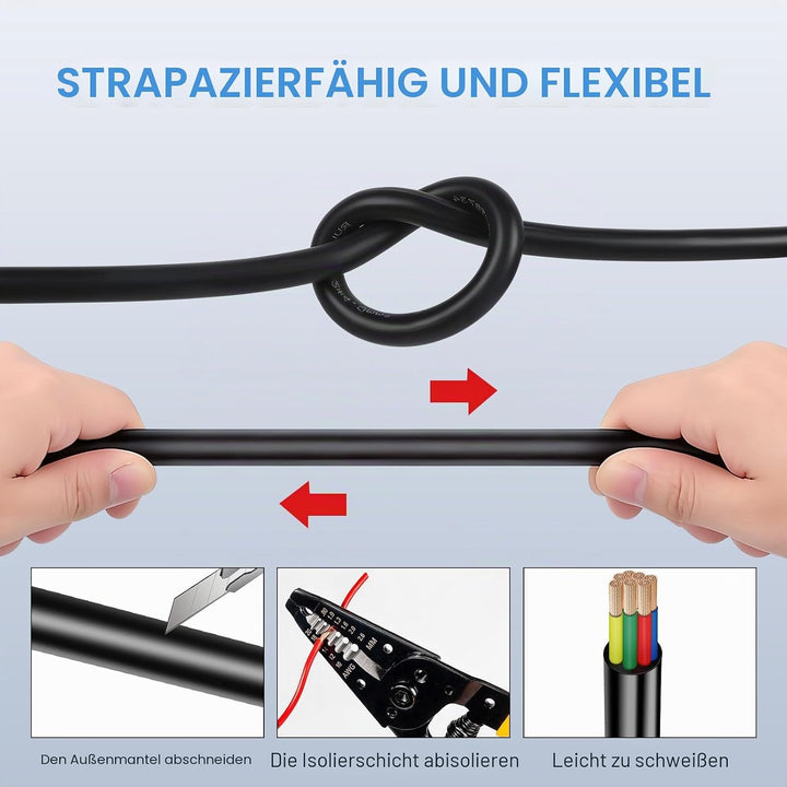 7 Adriges Schwarzes Kabel 5 Meter, 0,5 mm² Mehradrige Anhängerkabel, 12V 24V 48V Fahrzeugkabel, für