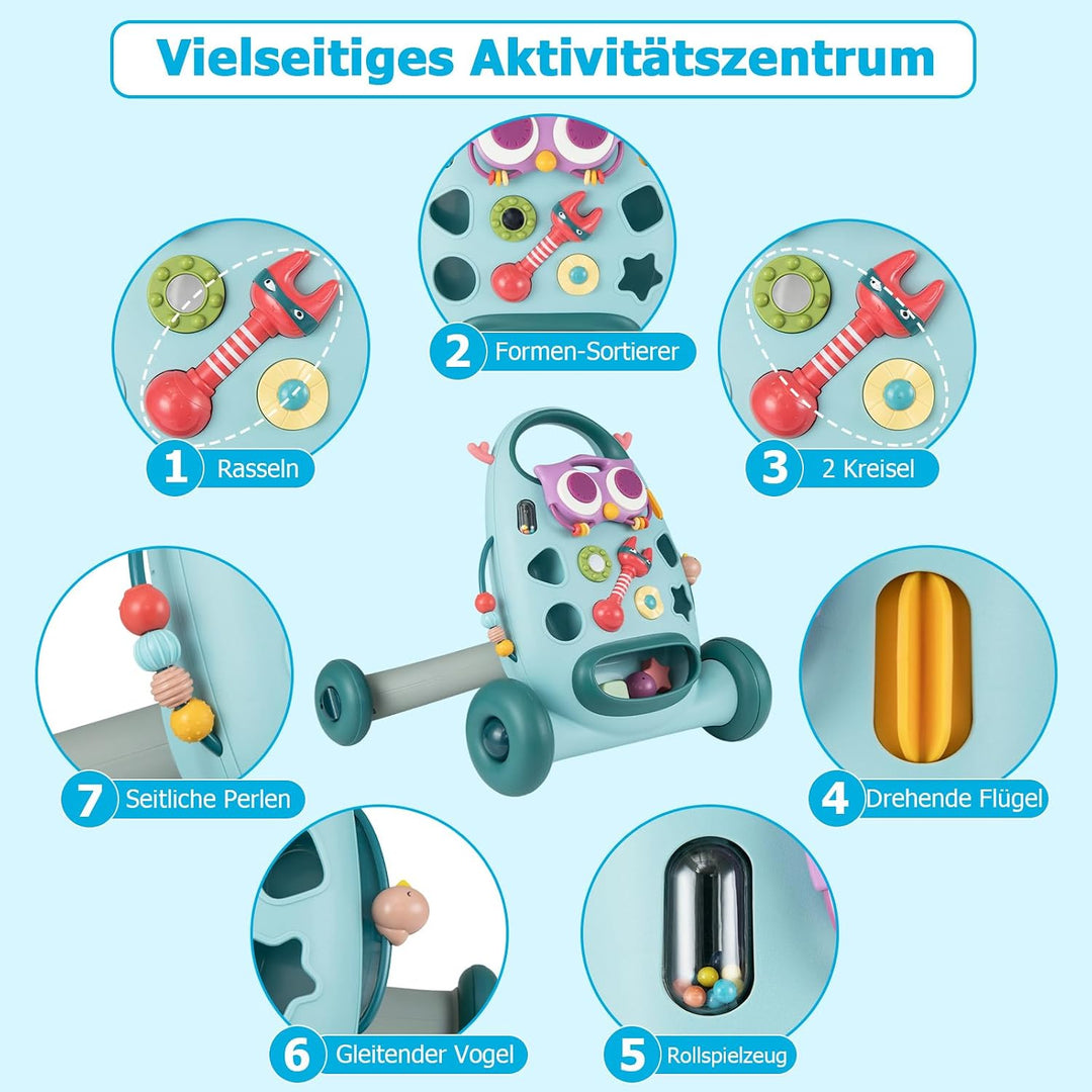 COSTWAY Lauflernwagen Baby, Lauflernhilfe mitovalem Spieler & Formen-Sortierer, Laufhilfe mit Rassel