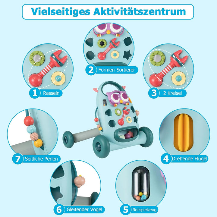 COSTWAY Lauflernwagen Baby, Lauflernhilfe mitovalem Spieler & Formen-Sortierer, Laufhilfe mit Rassel