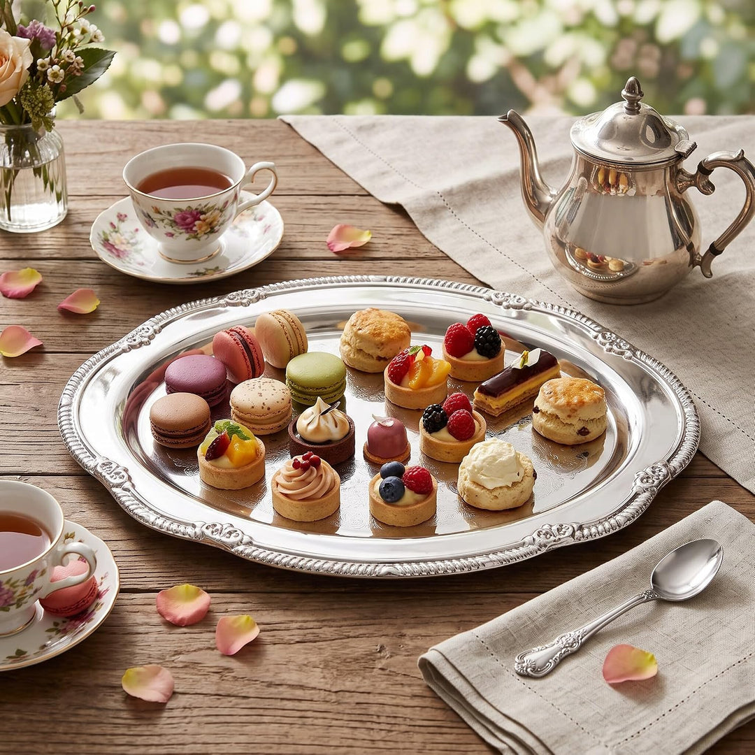 Zerodis Desserttablett, Vintage-Servierplatte aus Metall Im Hofstil mit Gravur, Dekorative Servierpl