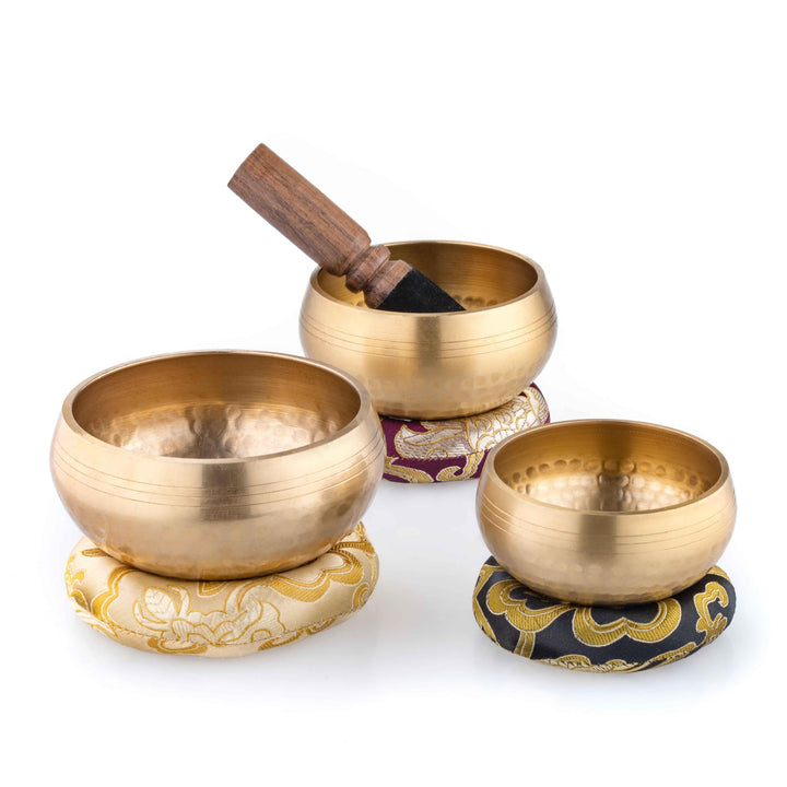 Klangschalen 3 Stück mit Klöppel und Kissen - Meditation Singing Bowl Set 8 bis 11 cm Durchmesser