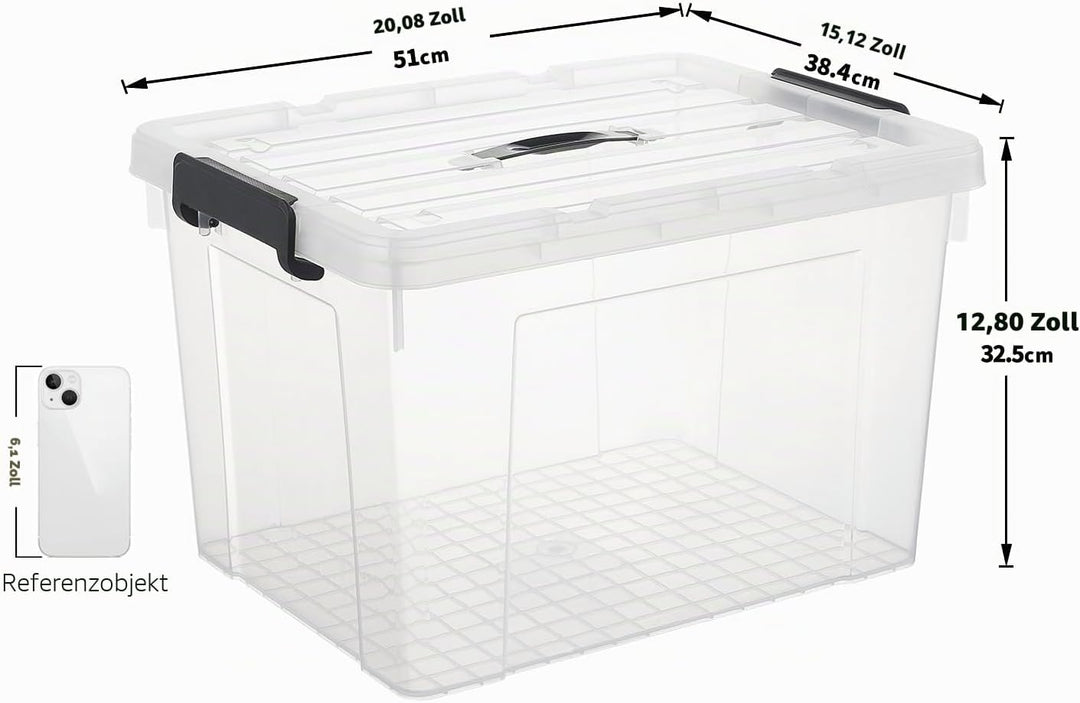Cetomo,45L,6er-Pack, Aufbewahrungsbox mit deckel,Aufbewahrungsboxen, mit Clips, stapelbar, Wohnzimme