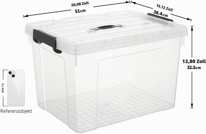 Cetomo,45L,6er-Pack, Aufbewahrungsbox mit deckel,Aufbewahrungsboxen, mit Clips, stapelbar, Wohnzimme
