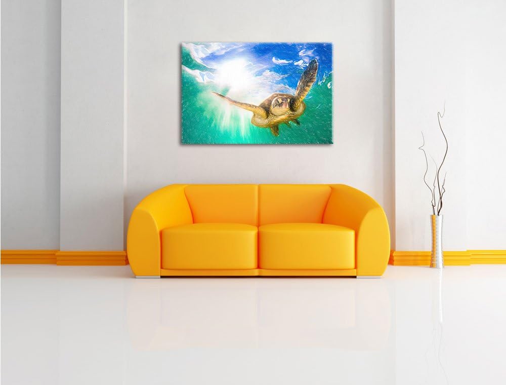 Pixxprint Meeresschildkröte / 100x70cm Leinwandbild bespannt auf Holzrahmen/Wandbild Kunstdruck Deko