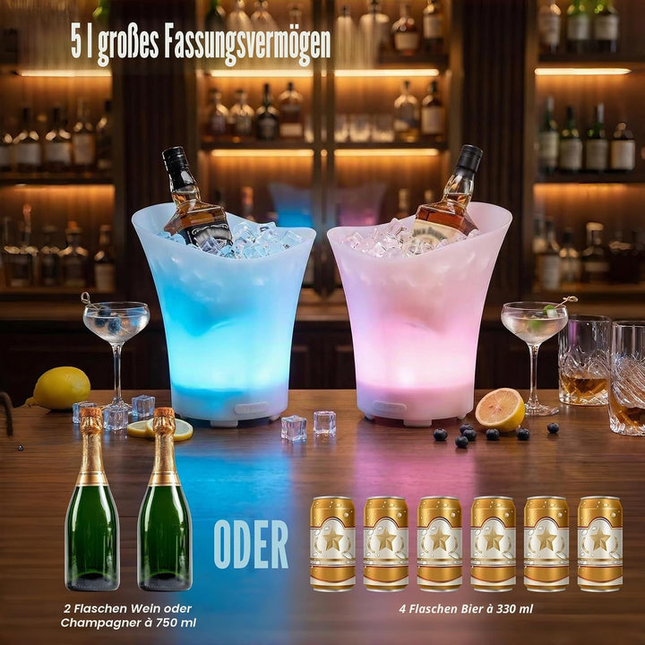 LED Sektkühler 5L, 2pcs Champagner Kühler, Sektkühler mit Automatischem RGB-Farbwechsel und Bluetoot