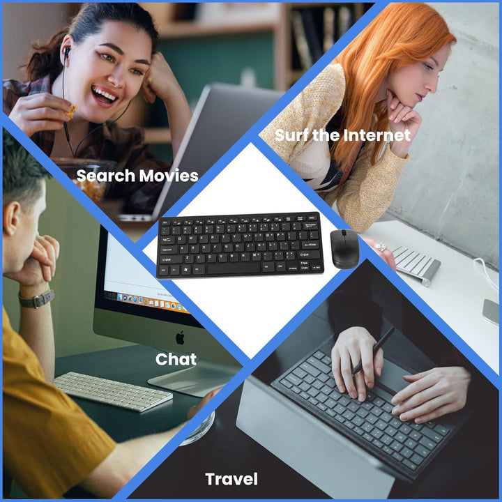 Kabelloses Tastatur Maus Set, 2.4 GHz Ultraslim QWERTY Layout Tragbare Funktastatur Mouse mit 78 Tas