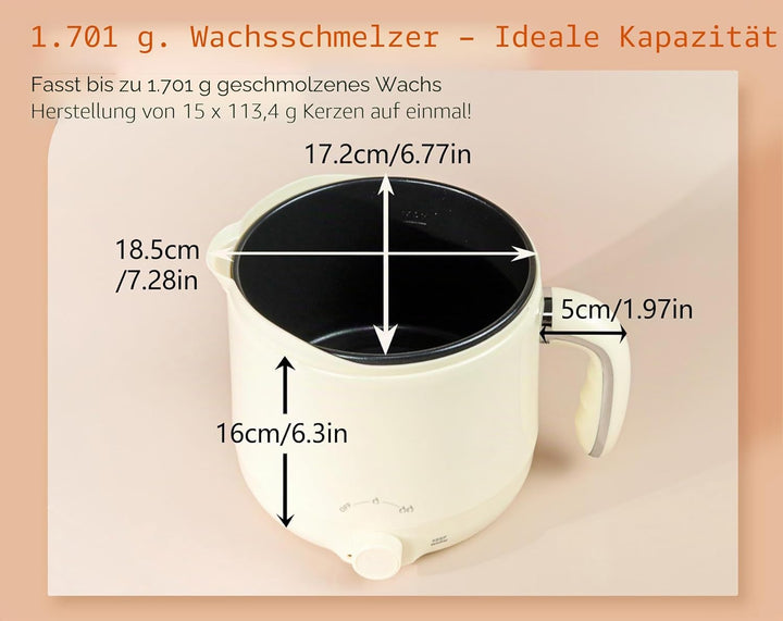 Wachsschmelzgerät zur Kerzenherstellung, 1,8 l, elektrischer Wachsschmelzgerät mit Ausgiesser, Kerze