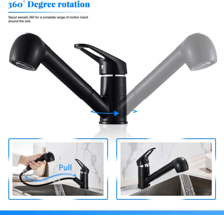 BONADE Ausziehbare Küchenarmatur mit Dual-Spülbrause, Wasserhahn 360° Drehbare Spültischarmatur, Hoc