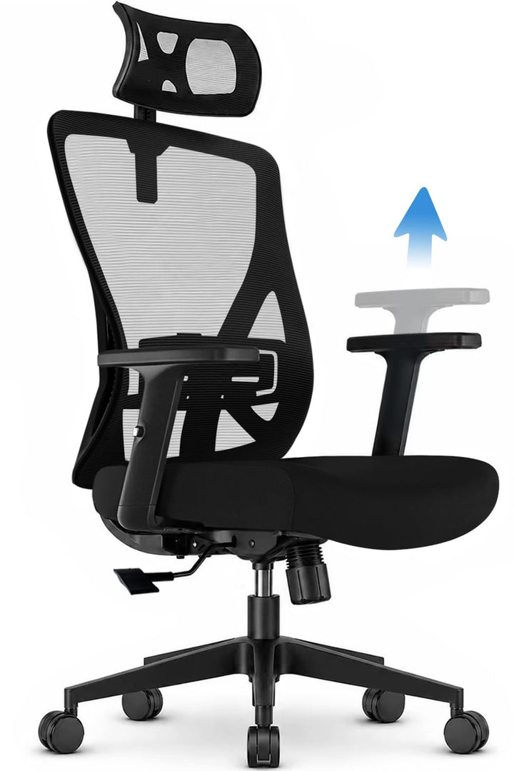 Bürostuhl Ergonomisch, Schreibtischstuhl mit Kopfstütze, Lordosenstütze und Höhenverstellbaren Armle