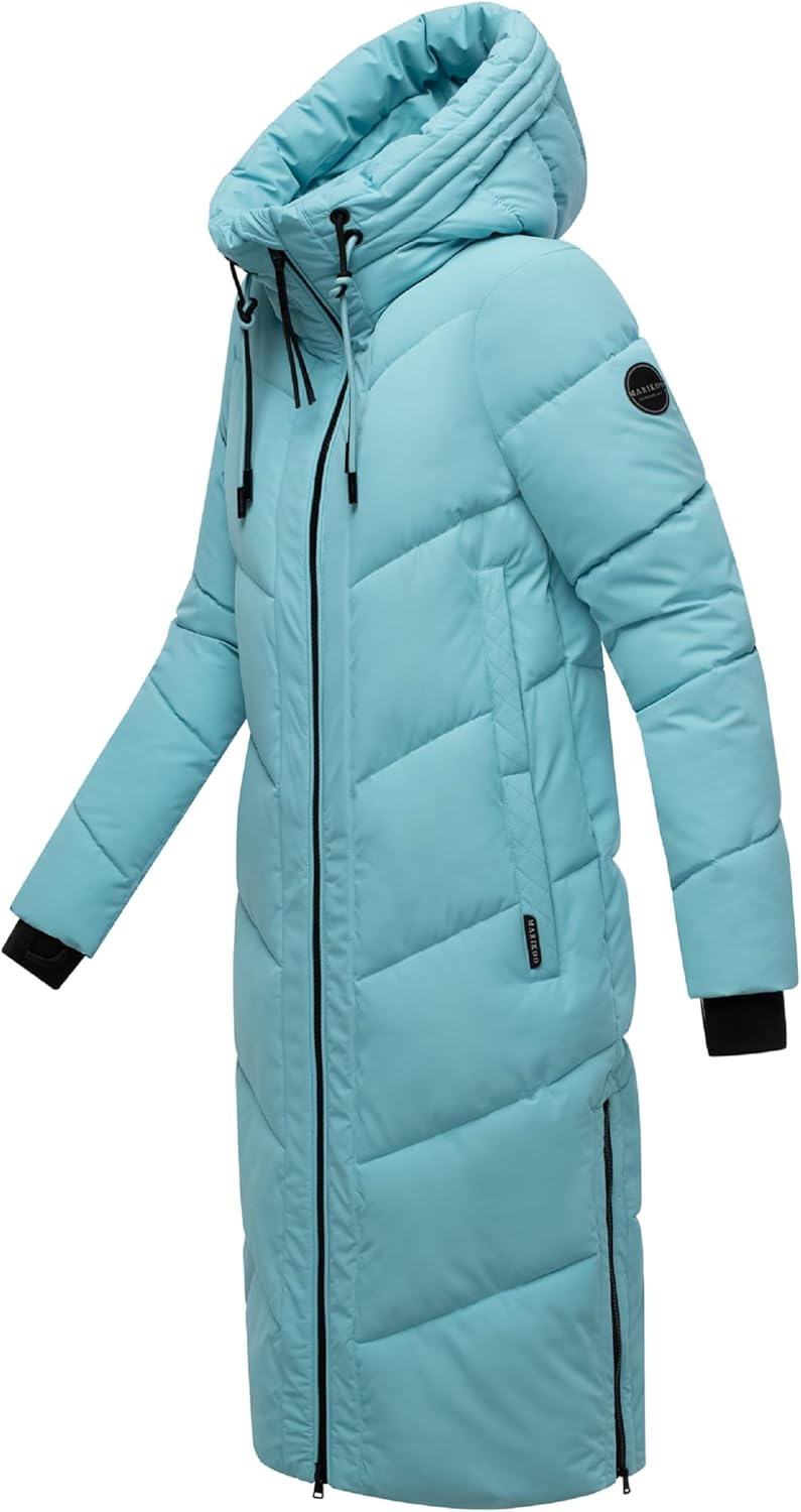 MARIKOO Damen Wintermantel warmer Steppmantel lang mit verstellbarer Kapuze und hohem Kragen Nadaree