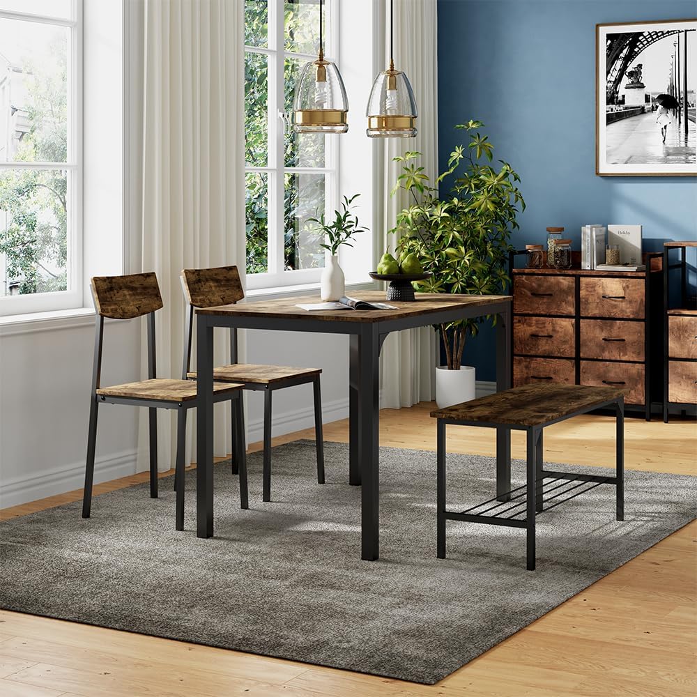 Vicco Sitzbank und Stuhl Fyrk, Schwarz/Eiche rustikal, 85 x 46 cm 3 Teile, geeignet für Esszimmer, K