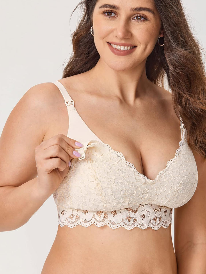 MOMANDA Damen Still BH Spitze Bralette ohne Bügel Gepolstert Schwangerschafts BHS Grosse Brüste Stil