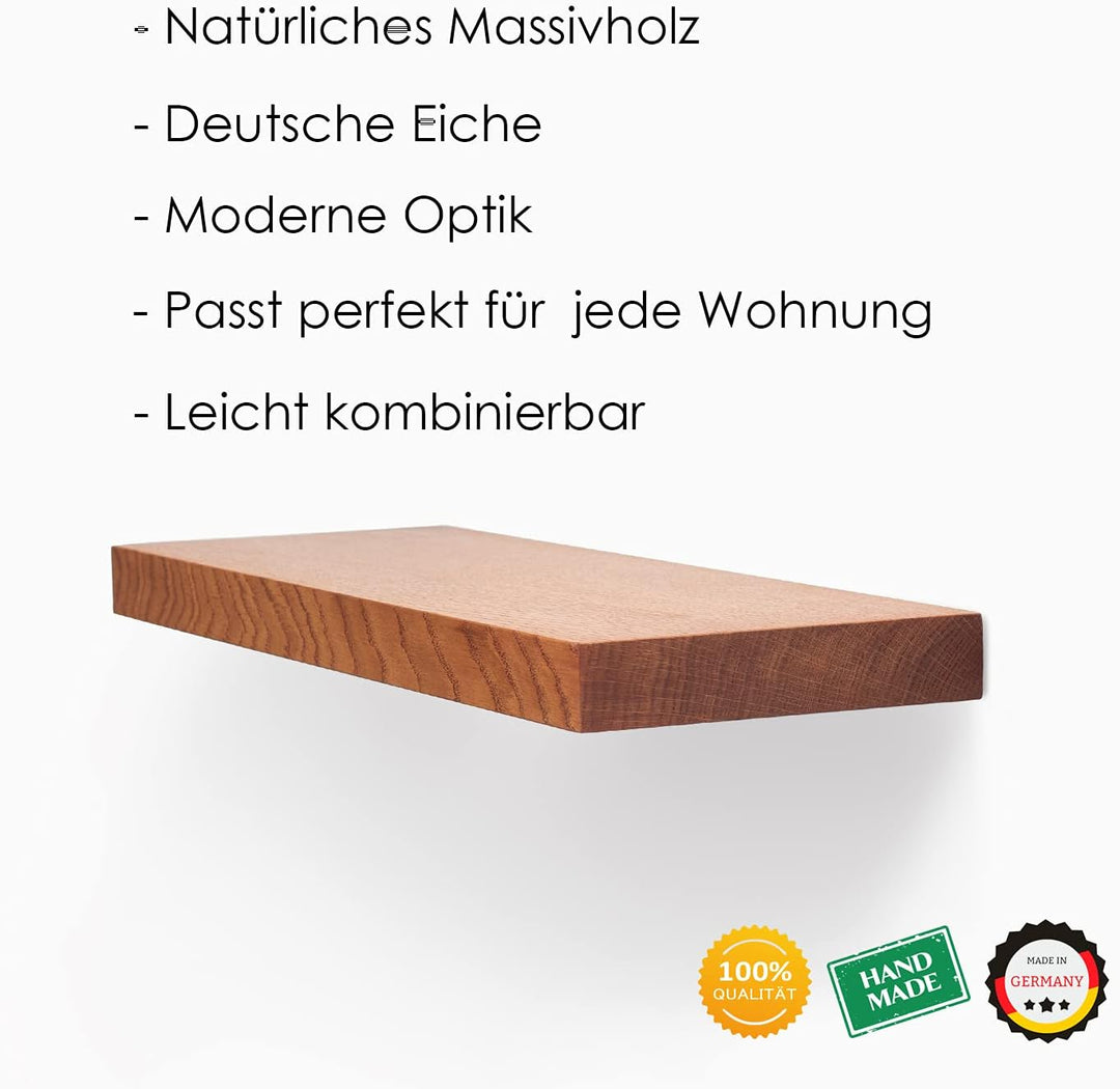 Rikmani Wandregal Holz Eiche massiv rot - Handgefertigtes Regal Bücherregal Holzregal Wandboard HOLY