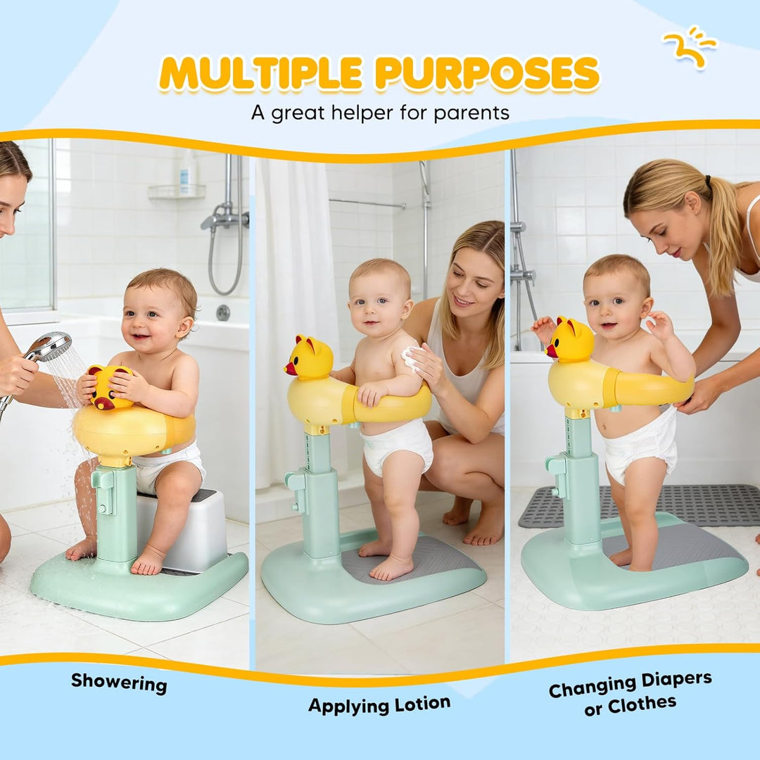 Baby Dusche Ständer, Höhenverstellung 47-62cm, Badestuhl mit Anti-Rutsch Basis & herausnehmbarem Hoc