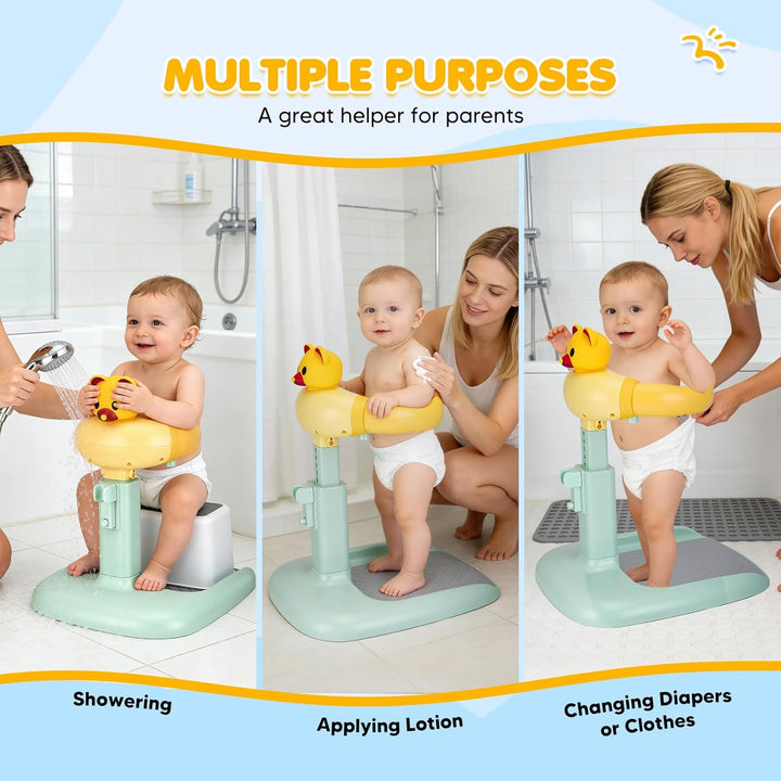 Baby Dusche Ständer, Höhenverstellung 47-62cm, Badestuhl mit Anti-Rutsch Basis & herausnehmbarem Hoc