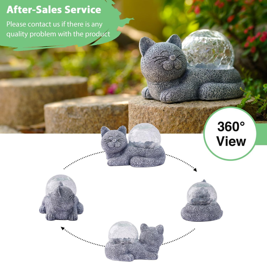 Yeomoo Solar Katzen Deko mit Solarlampen Gartendeko - Lustige Liegende Katzenfigur Wetterfeste Garte