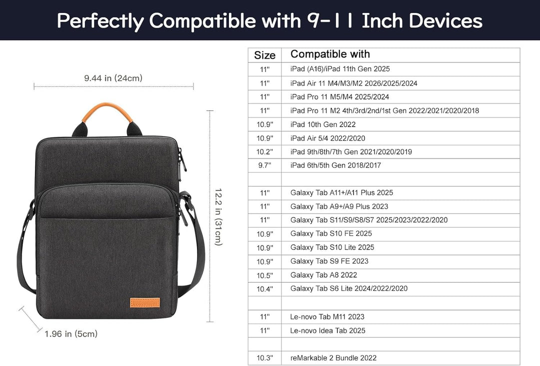 Dadanism 9-11 Zoll Tablet Tasche Hülle, Schultertasche für iPad 9./8./7. Gen 10,2, iPad Air 5/4 10,9