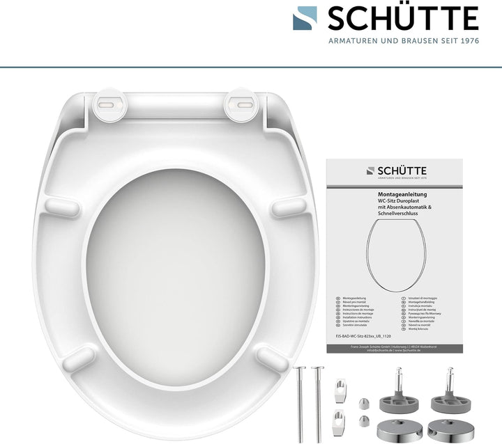 SCHÜTTE WC-Sitz mit Absenkautomatik/Abnehmbarer Klodeckel aus bruchsicherem Duroplast/Innovative DIY