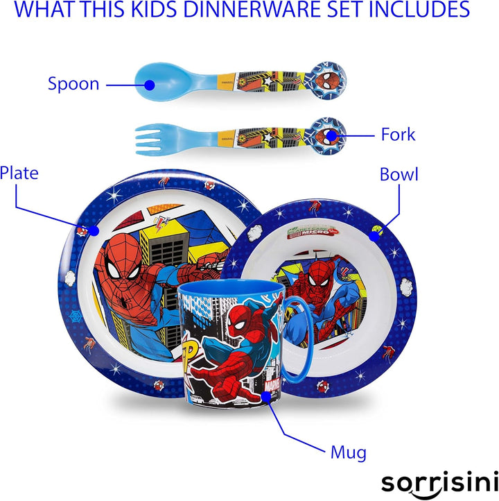 Sorrisini Kindergeschirr Set Spiderman, Wiederverwendbares Babygeschirr Set, Kinder Essgeschirr, Mic