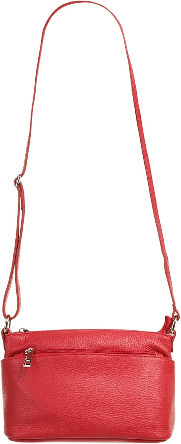 Umhängetasche Echt Leder Damen Made in Italy, Crossbody Bag, Messenger Bag mit Reissverschluss, Schu