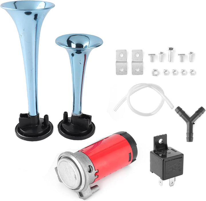 KIMISS 12V 178dB Air Horn Lauter Klang Doppeltrompete mit Luftkompressor für Auto, Motorrad, Boot, L