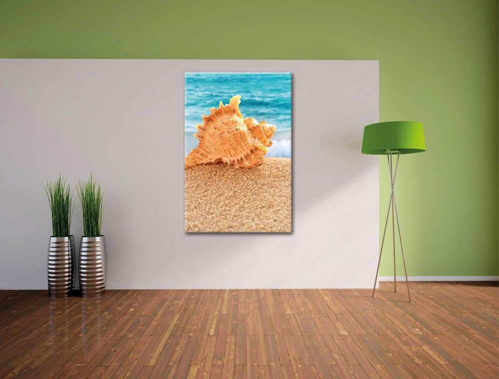 Muschel am Strand, Format: 100x70 auf Leinwand, XXL riesige Bilder fertig gerahmt mit Keilrahmen, Ku