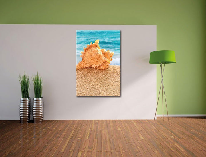 Muschel am Strand, Format: 100x70 auf Leinwand, XXL riesige Bilder fertig gerahmt mit Keilrahmen, Ku