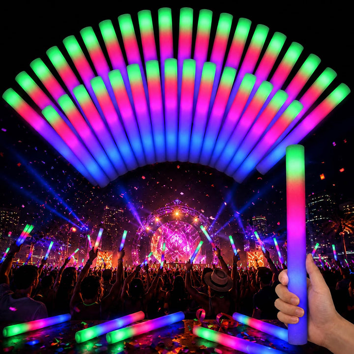 10 LED Schaumstoff Leuchtstäbe, 3 Modi Farbwechsel blinkend, Glow Sticks im Dunkeln, wiederaufladbar
