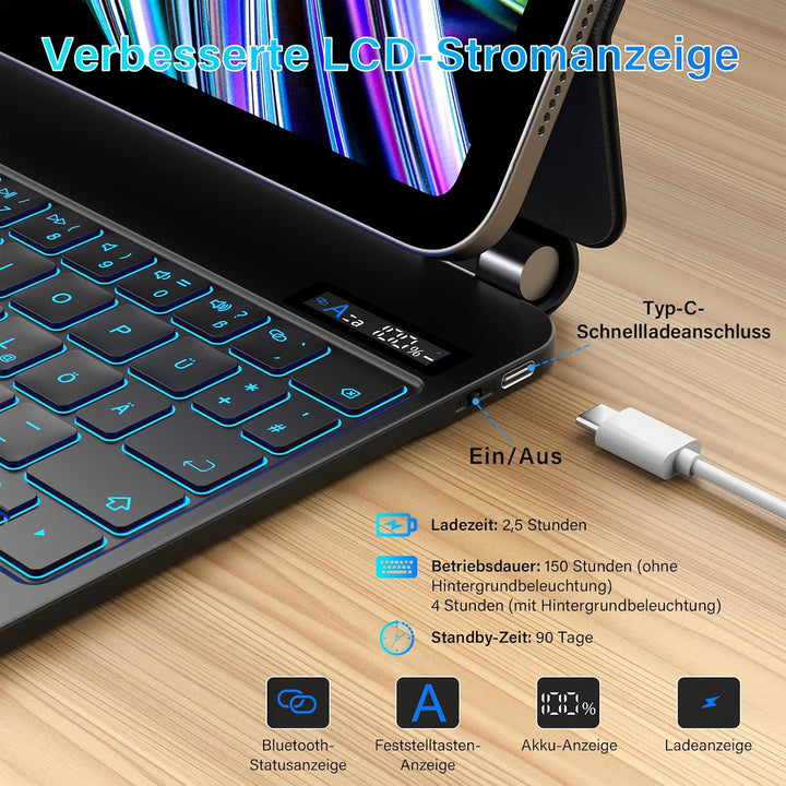 aMZCaSE Magnetische Tastatur Hülle für iPad Air 5/4,Air 11 Zoll M3/M2 (2025/2024),Magic Keyboard mit